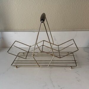 Mid Century Modern Vintage Atomic Glasses Carrier Teak Handle Holds 8